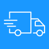 White delivery truck icon on blue background